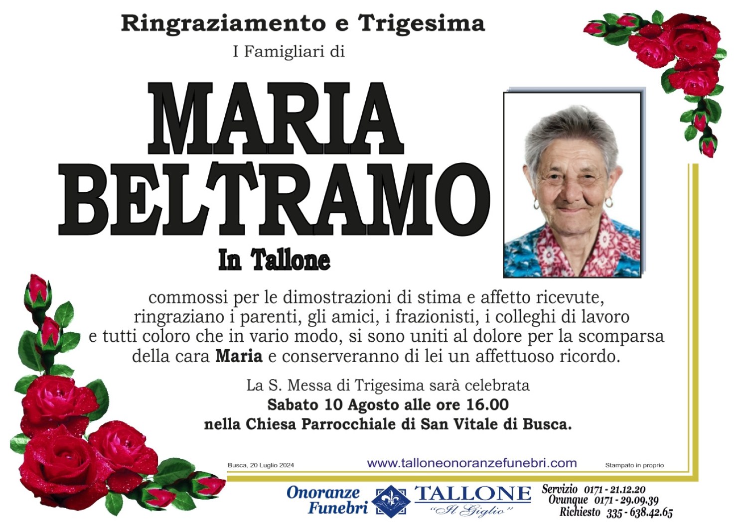 <br />
<b>Warning</b>:  Undefined variable $info in <b>/home/tallone/public_html/ringraziamenti.php</b> on line <b>68</b><br />
Maria Beltramo